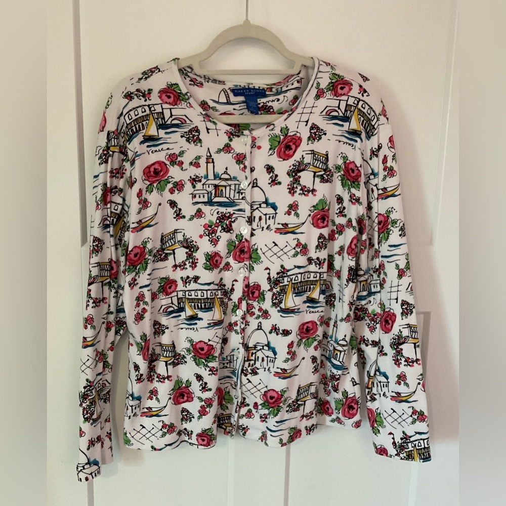 Karen Scott Button Down Venice Sweater Great Condition Size Large 100% Cotton